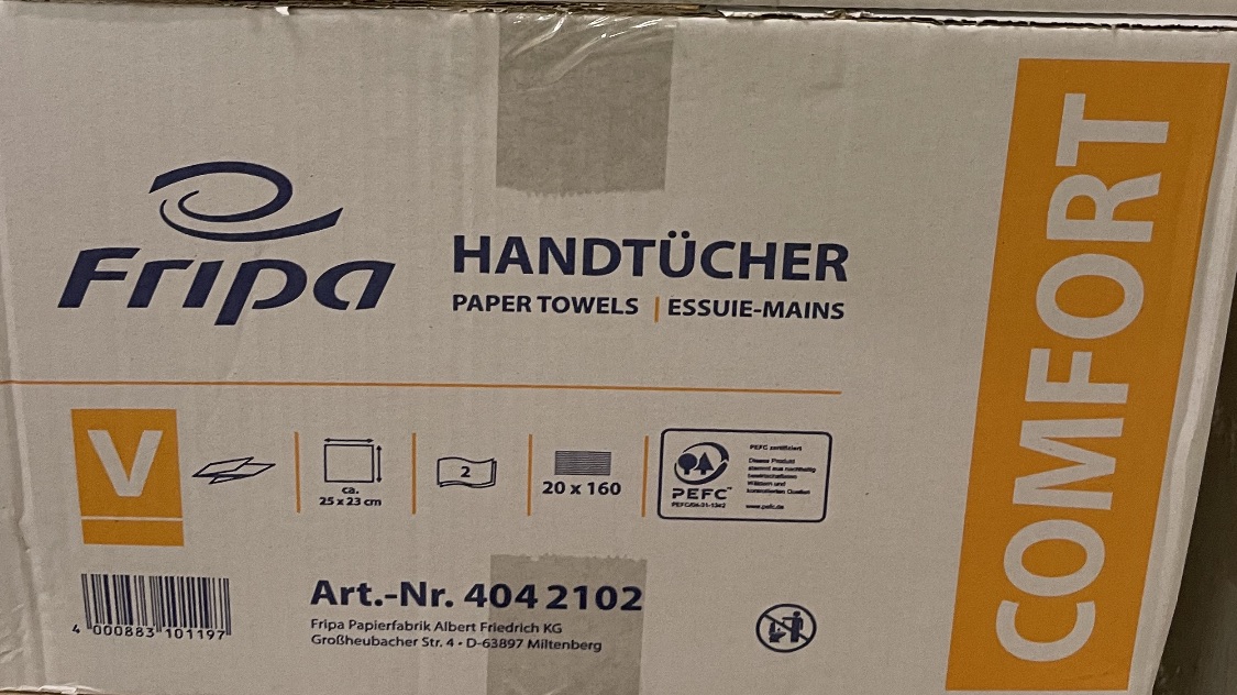 Fripa Handtücher, Paper Towels, Essuie-Mains, ca 25x23 cm, 20 x 160 Stück, V-falz, hochweiss